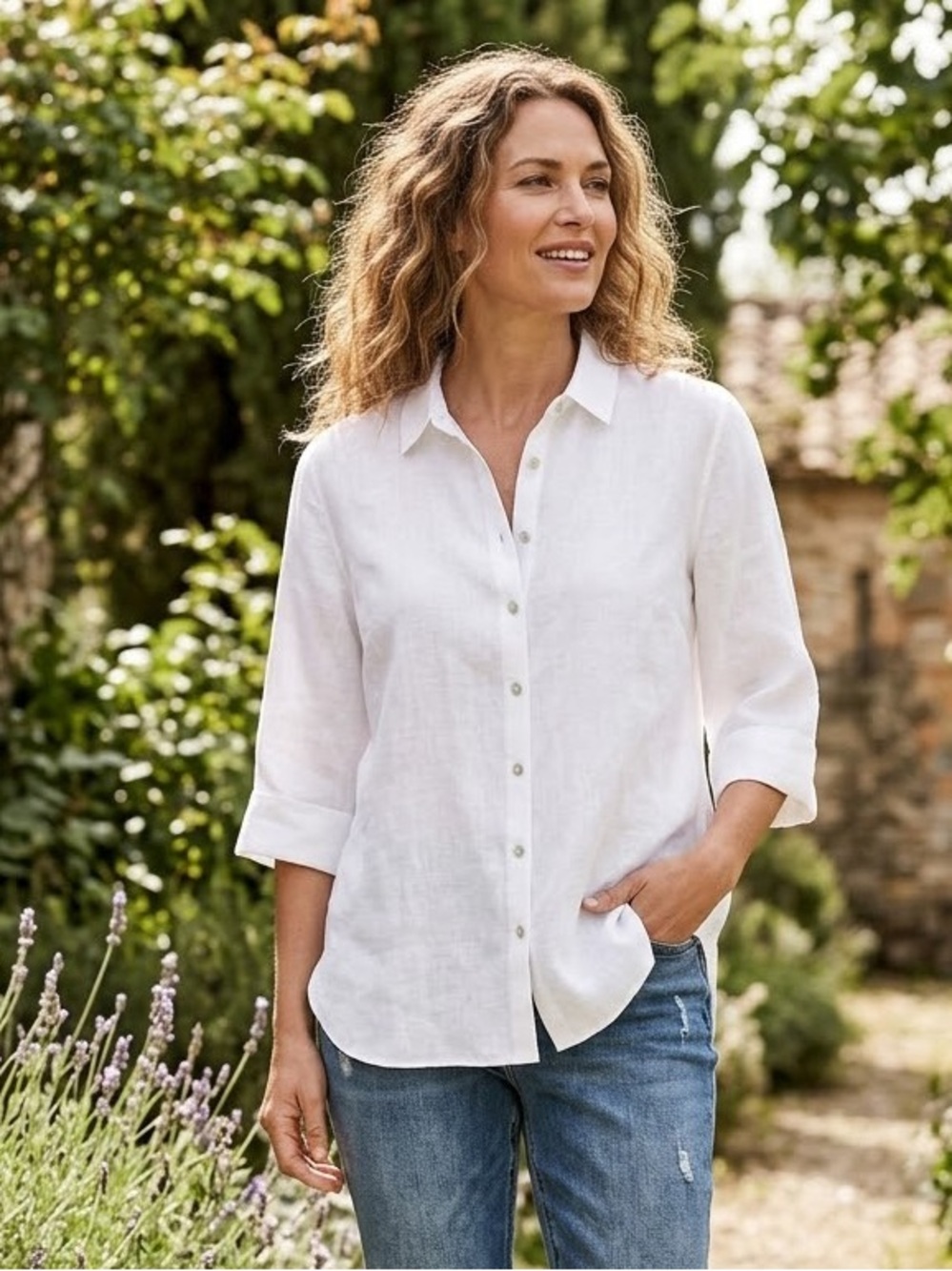 NWT Chico's 1 Size 8 M No-Iron 100% Linen Top White Blouse